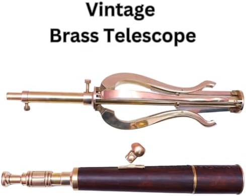 Vintage Brass and Leather Telescope with Stand
