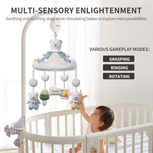 Banshili Baby Crib Mobile with Bluetooth Music and Plush Toys