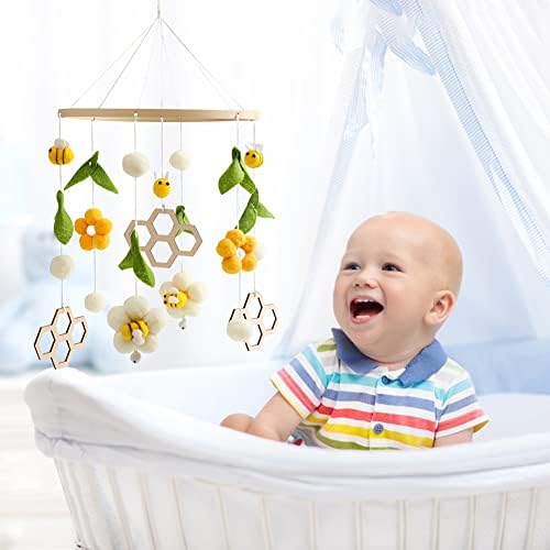 Baby Crib Mobile Wind Chime Wooden Bed Bell Decor Pink