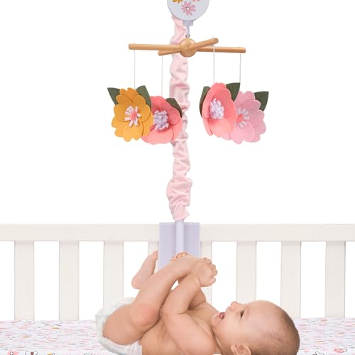 Lambs Ivy Little Garden Felt Flowers Musical Crib Mobile Soother Toy