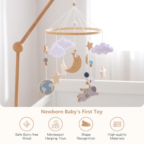 JETMHH Space Theme Wooden Crib Mobile
