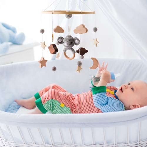 Bunny Baby Crib Mobile - Neutral Hand Crocheted Mobile for Girls