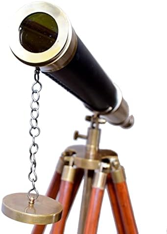 Antique Brass Telescope with Wooden Tripod Stand