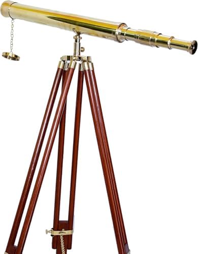 Shiny Brass Nautical Signal Telescope with Wooden Tripod