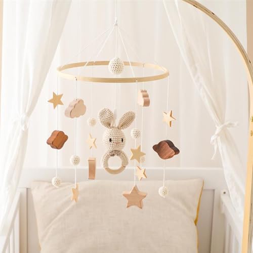 Wooden Baby Crib Mobile with Moon and Stars Design