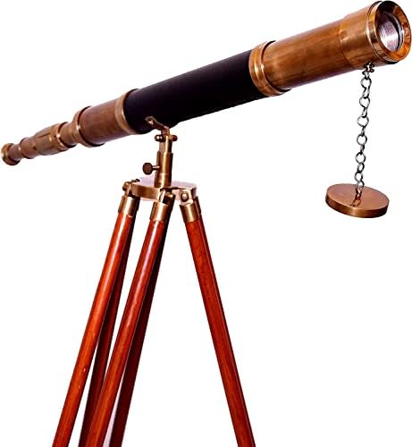 Antique Marine Telescope with Black Leather Tube