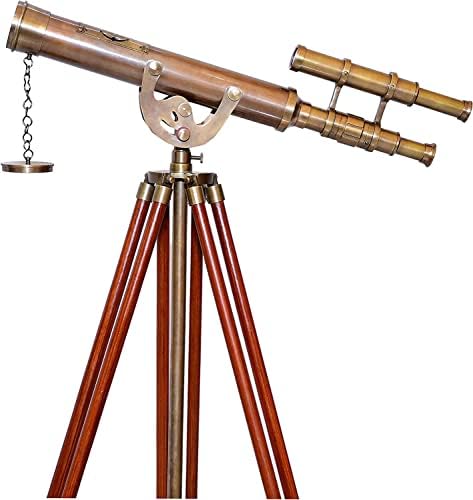 Antique Victorian Brass Telescope with Adjustable Wooden Tripod