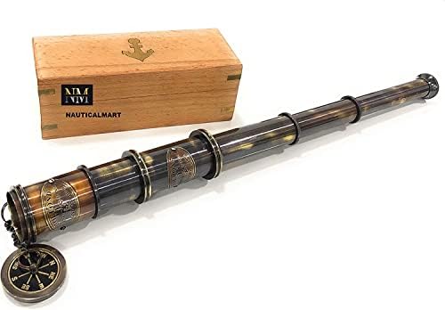 NauticalMart Handcrafted Pullout Telescope with Hardwood Box