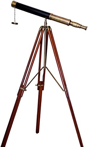 Antique Brass Telescope with Wooden Tripod Stand