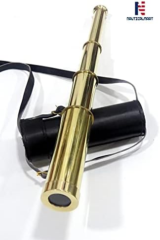 15 Inch Solid Brass Pirate Spyglass with Leather Case