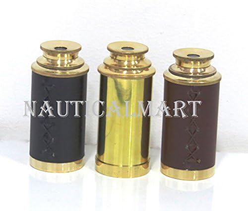 6 Inch Handheld Brass Leather Telescope Set of 3