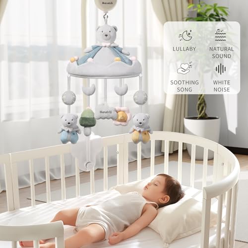 Banshili Baby Crib Mobile with Bluetooth Music and Plush Toys