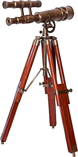 Antique Brass Telescope With Wooden Tripod Adjustable Floor Stand