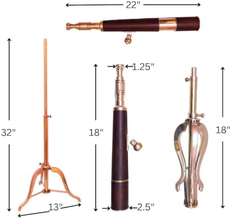 Vintage Brass and Leather Telescope with Stand