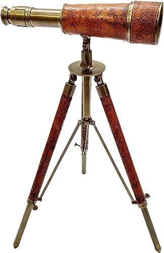 Vintage Antique Brass Telescope with Leather Stand
