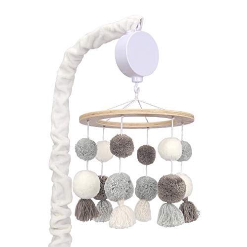 Lambs Ivy Signature Pom Pom Musical Baby Crib Mobile White Gray
