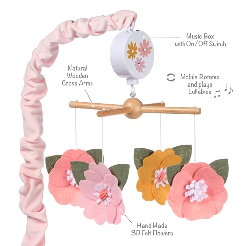 Lambs Ivy Little Garden Felt Flowers Musical Crib Mobile Soother Toy