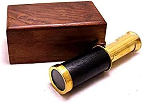 4 Inch Handheld Brass Pirate Telescope with Wooden Box