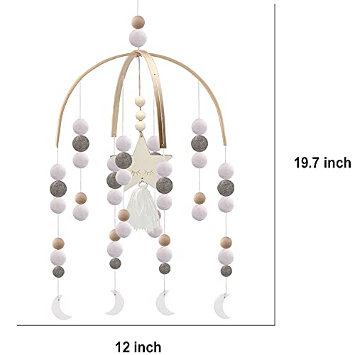 Boho Baby Mobile - Gray Moon Wooden Crib Decor