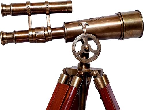Antique Brass Telescope With Wooden Tripod Adjustable Floor Stand