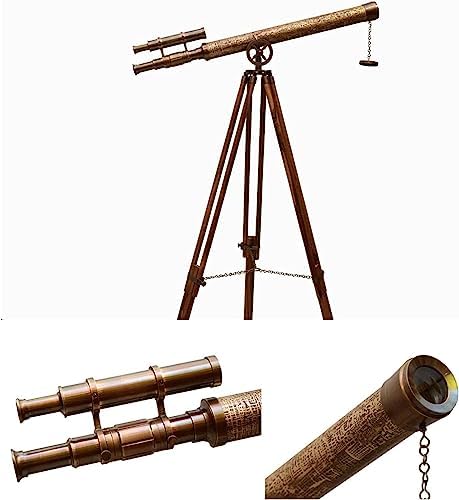 Nautical Decorative Brass Telescope Teak Wood Tripod