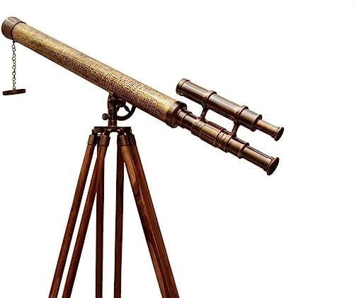 Nautical Decorative Brass Telescope Teak Wood Tripod