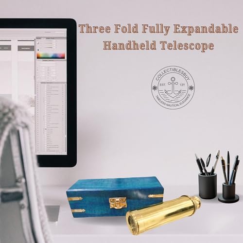 Solid Brass Pirate Spyglass Telescope with Blue Wooden Box