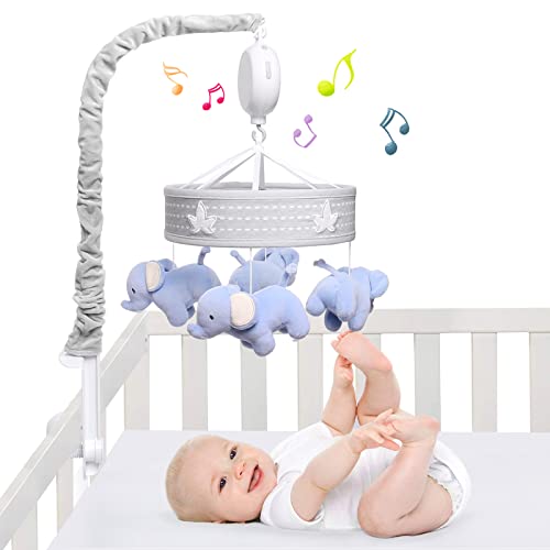 YUNGCHI Baby Mobile for Crib Musical Carousel Elephant Theme