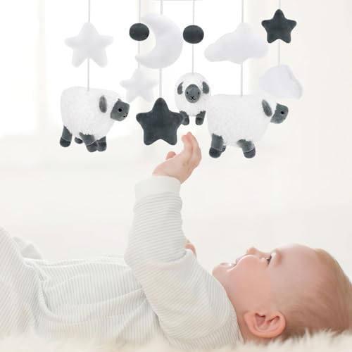 Sheep Baby Crib Mobile with Furry Sheep and Stars