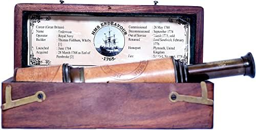 Antique Brass Telescope with Wooden Box Decor