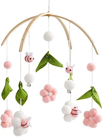 Baby Crib Mobile Wind Chime Wooden Bed Bell Decor Pink