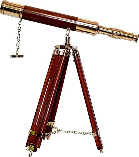 Handmade Antique Brass Telescope with Brown Tripod