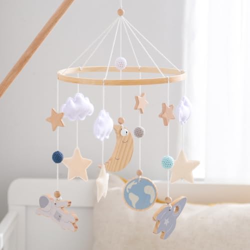 JETMHH Space Theme Wooden Crib Mobile
