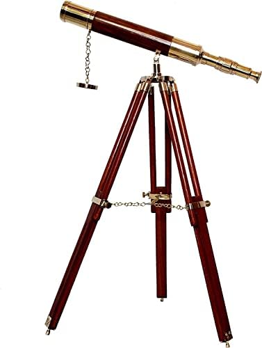 Handmade Antique Brass Telescope with Brown Tripod