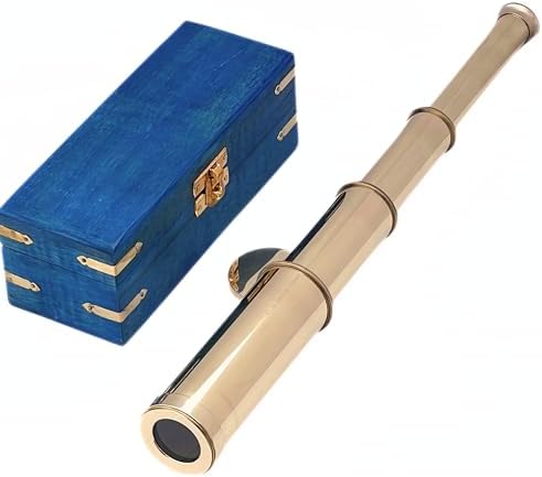 Solid Brass Pirate Spyglass Telescope with Blue Wooden Box