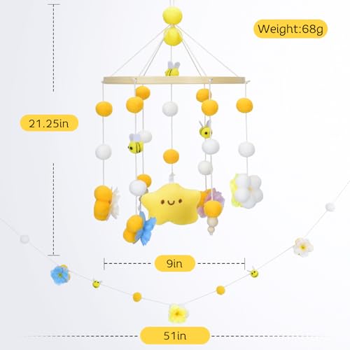 Baby Crib Mobile with Bees Flowers Leaves Yellow Bee
