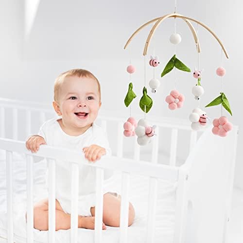 Baby Crib Mobile Wind Chime Wooden Bed Bell Decor Pink