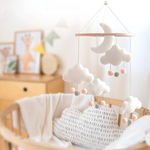 Boho Baby Crib Mobile Gender Neutral Hand-Crocheted Moon Stars Clouds