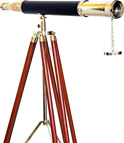 High Magnification Brass Telescope with Wooden Tripod