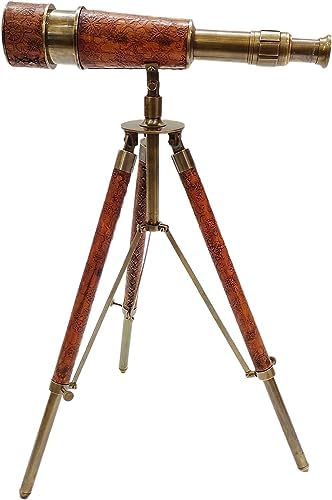 Vintage Antique Brass Telescope with Leather Stand