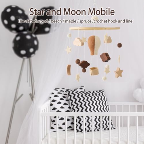 PHEZEN Baby Crib Mobile Wooden Boho Decor Blue