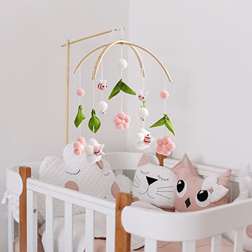 Baby Crib Mobile Wind Chime Wooden Bed Bell Decor Pink