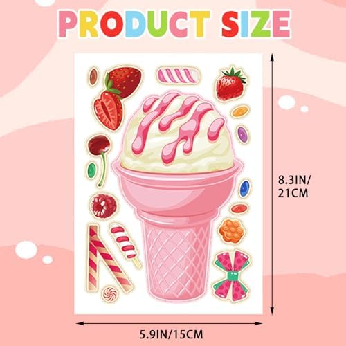 DaiUni 24 Sheet Ice Cream Face Sticker Set for Kids Crafts