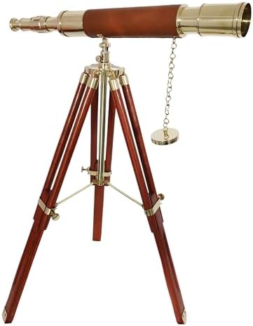Nautical Brass Telescope with Wooden Tripod and Leather Cover