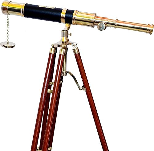 Nautical Brass Telescope with Wooden Tripod