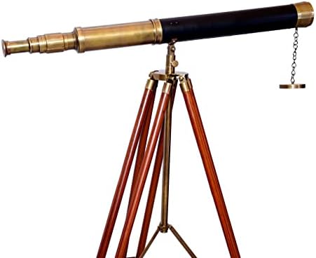Antique Brass Telescope with Wooden Tripod Stand