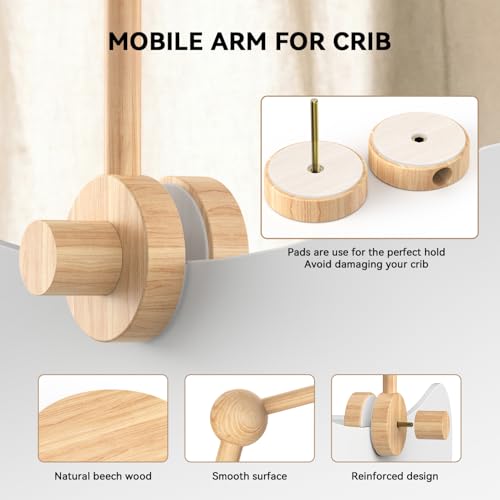 FEISIKE Crib Mobile Arm Natural Beech Wooden Mobile for Baby Nursery