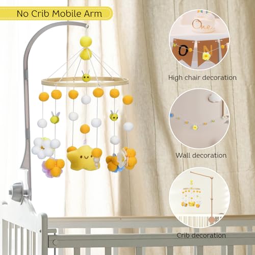 Baby Crib Mobile with Bees Flowers Leaves Yellow Bee