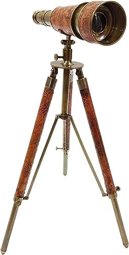 Vintage Antique Brass Telescope with Leather Stand