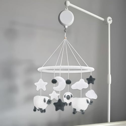 Sheep Baby Crib Mobile with Furry Sheep and Stars